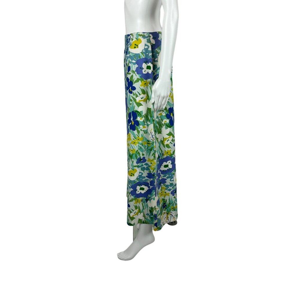 Vintage 70s Midi Skirt Women's Small Large Floral Print Blue Green Susan Bee - Picture 7 of 10